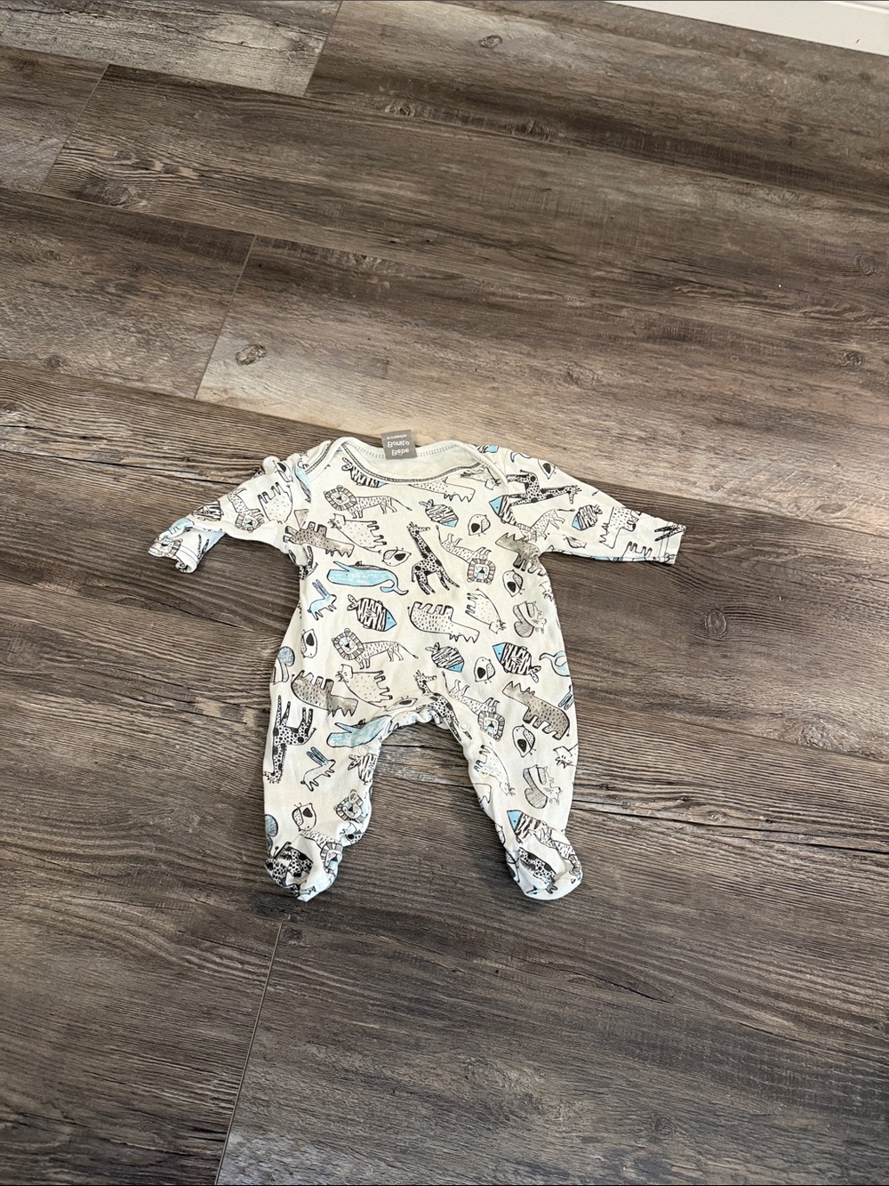 Bebe Benito Cream Baby One-Piece with Blue & Gray Animal Print